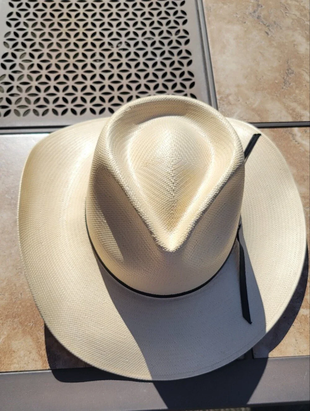Beaver Hats 6X Shantung Straw Western Hat with Black Band - Cream 6 3/4